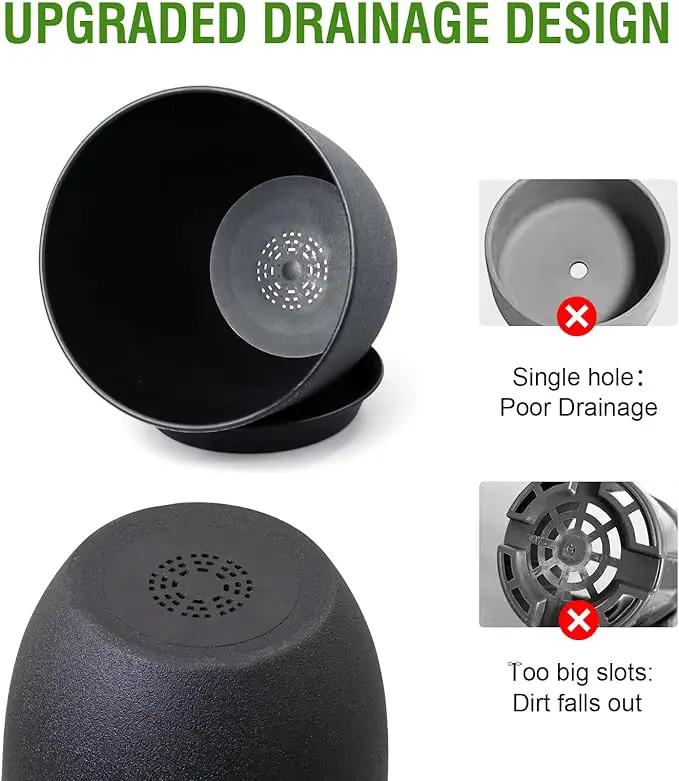 12/10/9 inch Big Flower Pots, 3 Pack Modern Decorative Plastic Planters with Drainage Holes and Tray, Plant Pots for Indoor Outdoor Plants, Black by GreenHaven Gardens