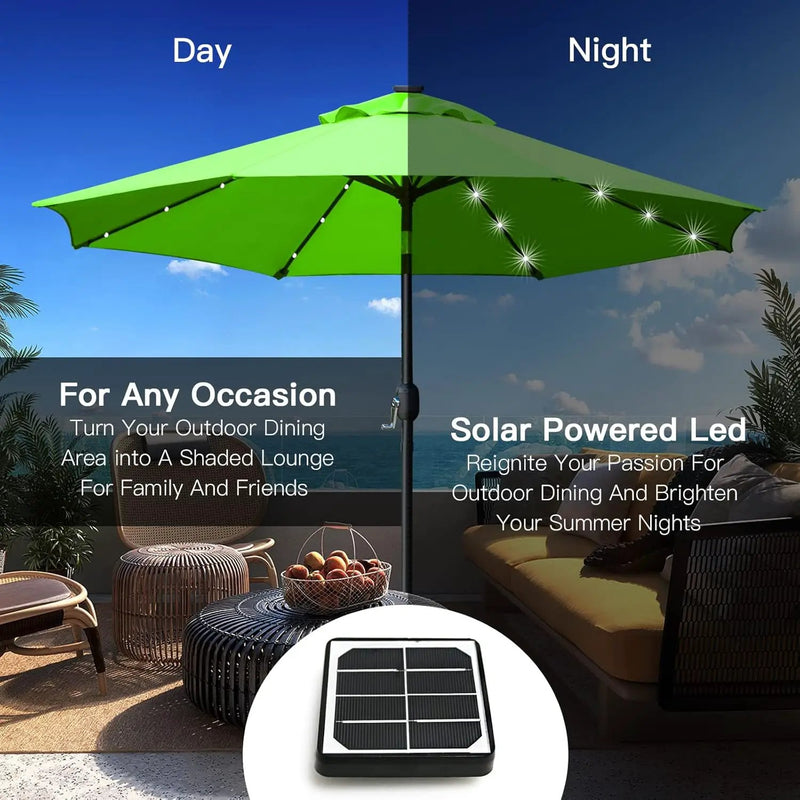 Sunnyglade 9' Solar LED Lighted Patio Umbrella with 8 Ribs/Tilt Adjustment and Crank Lift System (Grass Green) by GreenHaven Gardens