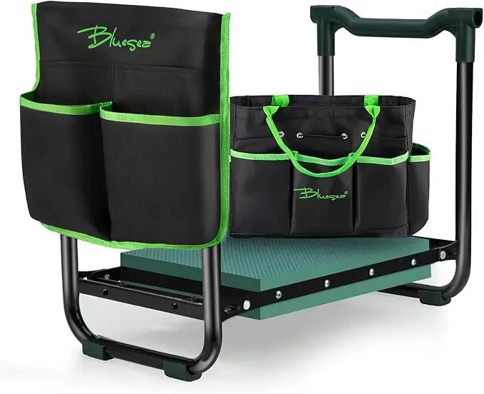 Bluesea Garden Kneeler and Seat - 2-in-1 Heavy Duty Garden Stool & Thick Kneeling Pad with Tool Pouch, Foldable Garden Bench for Planting, Weeding, Seniors, Women (350lbs Capacity) by GreenHaven Gardens