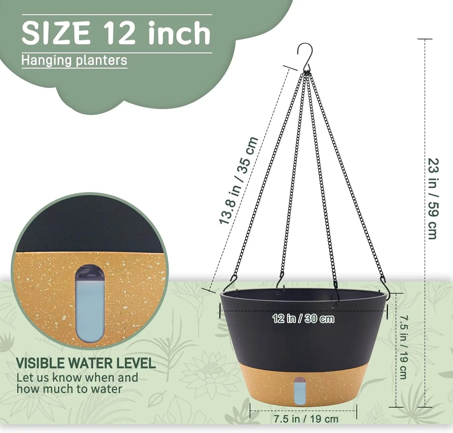 ZMTECH 12 Inch Hanging Planters for Indoor, 2 Pack Self Watering Plant Pot for Outdoor Garden Porch, Large Hanging Baskets with Visible Water Level and Chain(12Inch, Gray) by GreenHaven Gardens