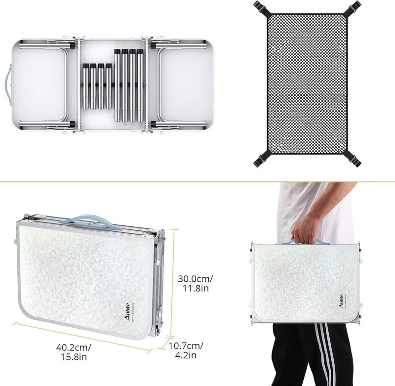 Folding Camping Table with Storage Net, 3ft Camping Table Aluminum Folding Table with 3 Adjustable Height Max 27.1 Inch, Portable, for Outdoor Backyard BBQ, Silver by GreenHaven Gardens