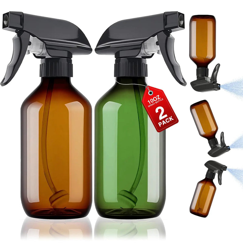 2 Packs Plastic Spray Bottles 360° Water Spray Bottle for Cleaning - 10 oz/300 ml Upside Down Spray Bottle Small Squirt Bottle with Adjustable Nozzle for Hair, Cooking, Plant, Pet (Brown + Green) by GreenHaven Gardens