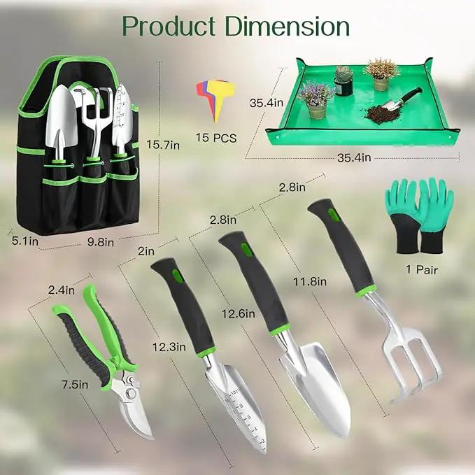 Gardening Tools Set, 8PCS Heavy Duty Garden Tools with Non-Slip Rubber Grip with Large Garden Bag for Tools Aluminum Alloy Hand Tools for Gardening,Gardening Gifts for Women and Men, Green by GreenHaven Gardens