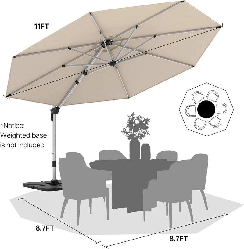 Patio Umbrella, 11FT Outdoor Cantilever Umbrella with 360-degree Rotation for Garden, Deck, Backyard, Pool and Beach, Beige by GreenHaven Gardens