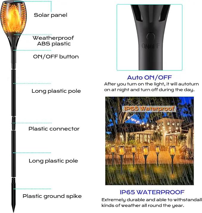 Upgraded Larger Solar Torch Lights, 43" Flickering Flame Solar Lights, Waterproof Outdoor Solar Landscape Decoration Lighting 96 LED Auto On/Off Garden Patio Yard Pathway,Black 1 Pack (1) by GreenHaven Gardens
