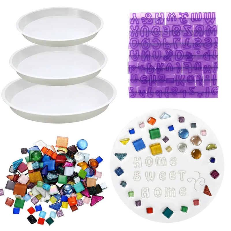 5 Pcs 3 Size Stepping Stone Kit for DIY Outdoor Garden Stepping Stone Includes Cement Molds Mosaic Tiles and Concrete Letter Stamps No Concrete Mix(White) by GreenHaven Gardens