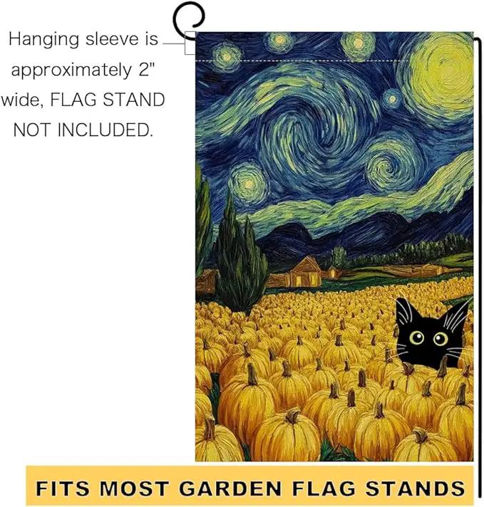 BLKWHT Fall Pumpkin Cat Garden Flag 12x18 Vertical Double Sided Blue Sky Autumn Thanksgiving Holiday Outside Decorations Burlap Yard Flag BW825 by GreenHaven Gardens