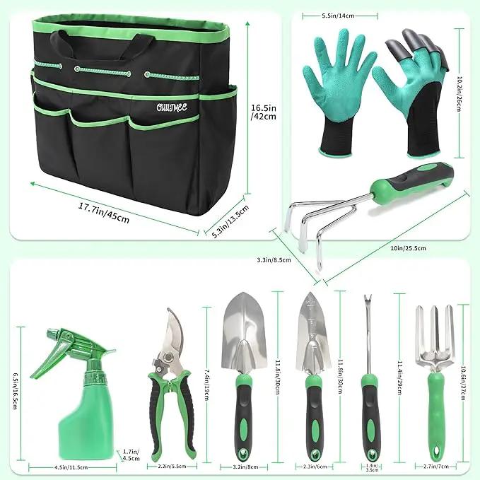 Garden Tool Set with Bag and Gloves, Heavy Duty Stainless Steel Gardening Tool Set, Ideal Gardening for Women and Men, Set of 9 by GreenHaven Gardens