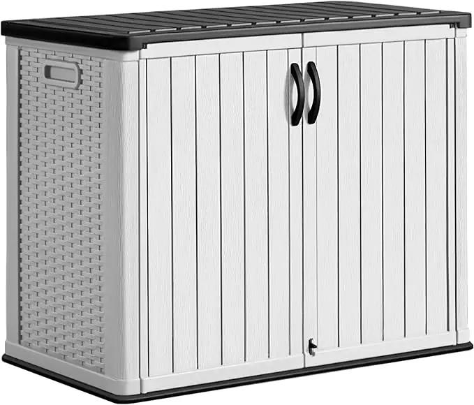 Greesum Outdoor Horizontal Storage Sheds 27 Cu.ft Resin Large Storaged Box Weather Resistance, Without Shelf, Easy to Assemble, Prefect for Garden, Patios, Backyards, White by GreenHaven Gardens
