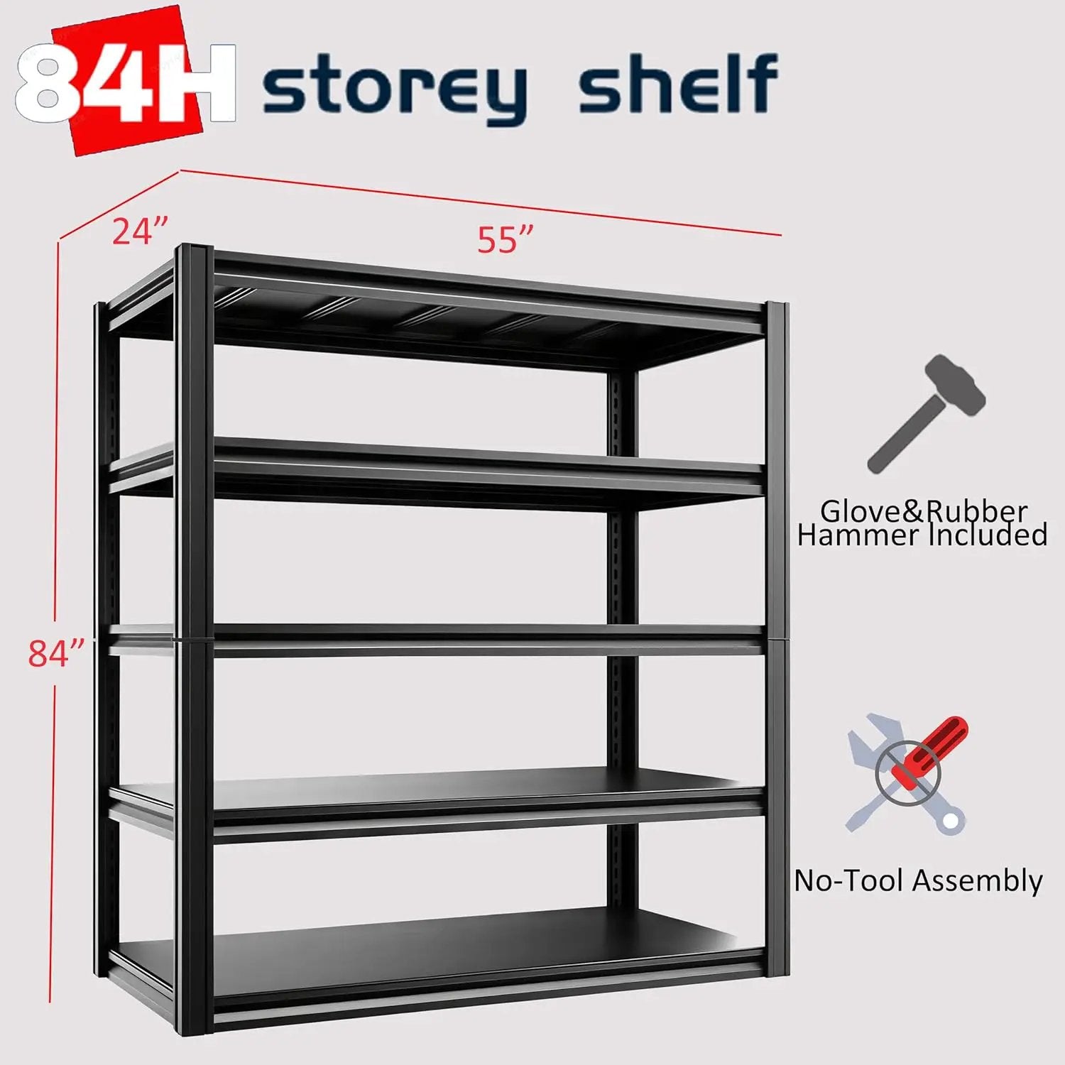 5-Tier 55" W x 24" D x 84" H Garage Shelving 3000LBS Storage Shelves Heavy Duty Metal Shelf Unit Adjustable Basement Industrial Storage Racks by GreenHaven Gardens