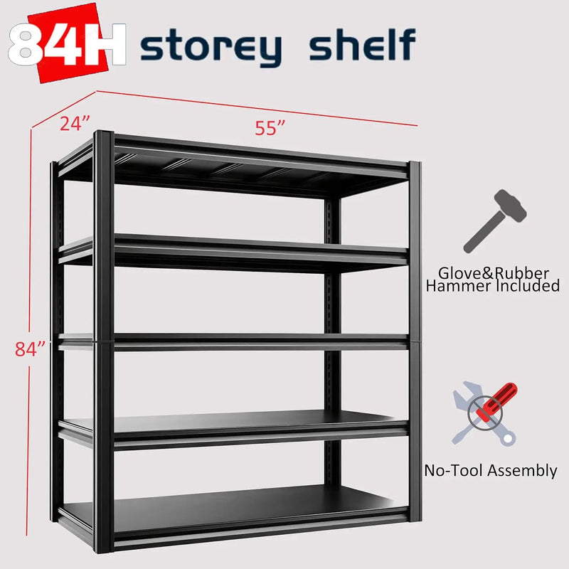 5-Tier 55" W x 24" D x 84" H Garage Shelving 3000LBS Storage Shelves Heavy Duty Metal Shelf Unit Adjustable Basement Industrial Storage Racks by GreenHaven Gardens