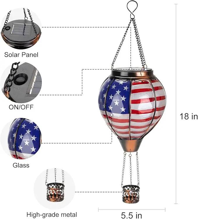 pearlstar Hot Air Balloon Solar Lantern with Flickering Flame Light Outdoor 4th of July Decorations Solar Hanging Lights Waterproof for Garden Yard Patio Outside Independence Day Decoration, Flag by GreenHaven Gardens