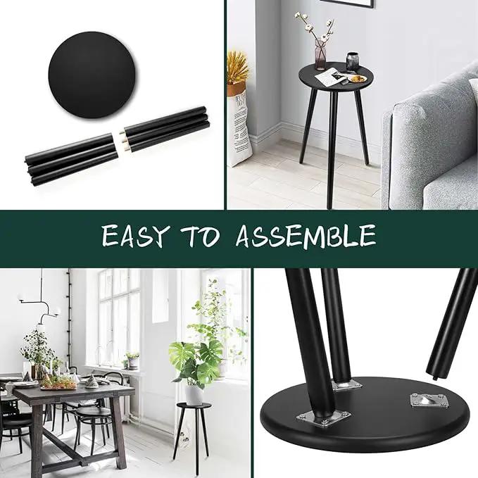 Uneedem Indoor Plant Stand Wood Mid Century Plant Stand for Indoor Plants, Modern Plant Table, 20.5" Tall Plant Holder Stand for Flower Pots, Small Round Side Table, Black by GreenHaven Gardens