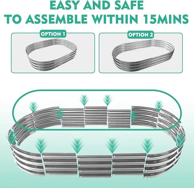 60X32X12 Inches Oval Galvanized Metal Garden Raised Bed/Plant Box for Planting,32 Inches Diameter Iron Fire Pit Ring,Small Animal Fence-3 in 1 Modular Design in Silver (5X2.7X1 FT, Oval) by GreenHaven Gardens
