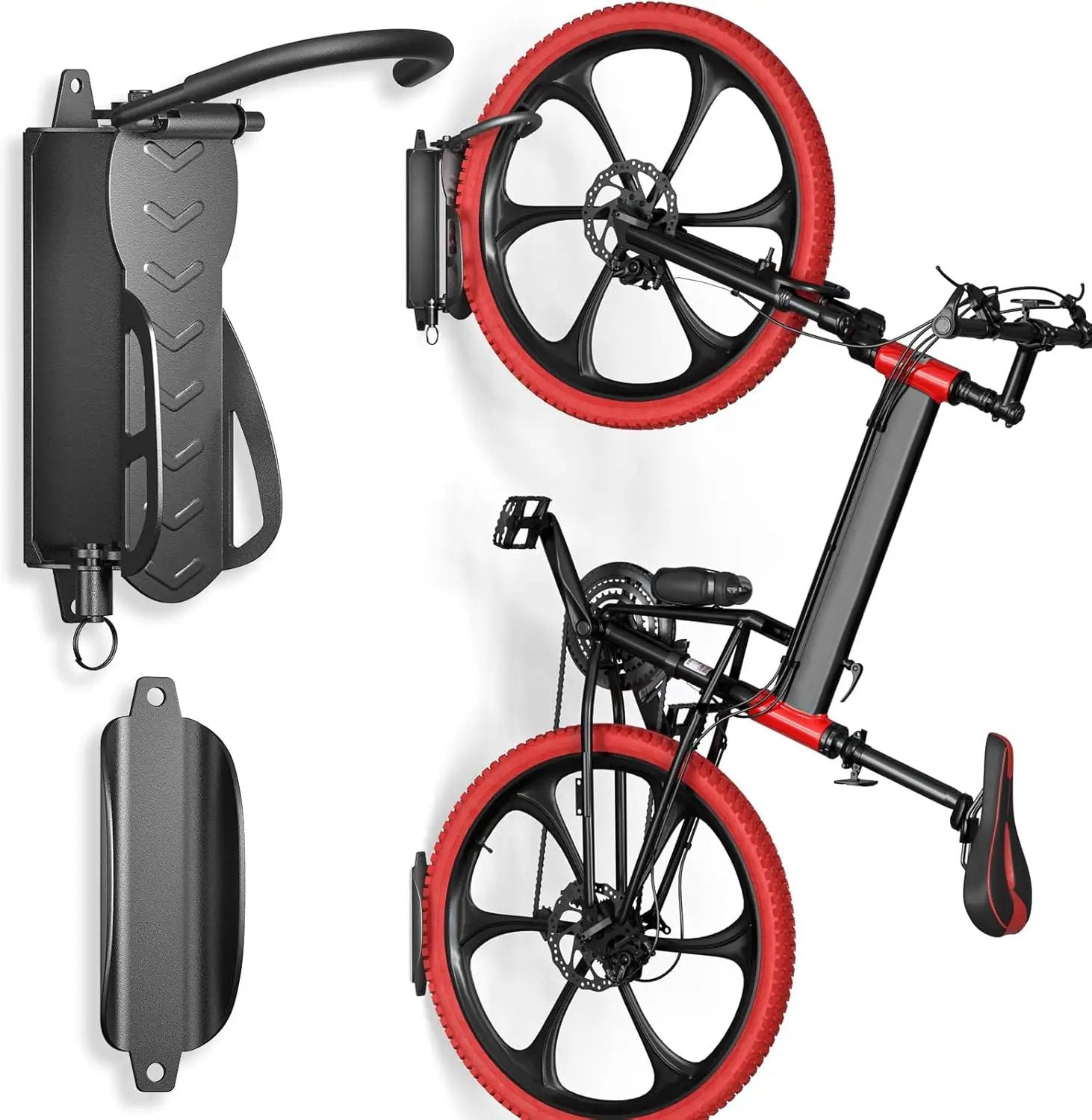 Goovilla Swivel Bike Wall Mount 1 Pack, Space Saving Bike Hangers for Garage with Screw and Easy Installation, Metal Vertical Bike Rack Wall Mount Holds up to 66.2lbs with No-scratch Protection, Black by GreenHaven Gardens
