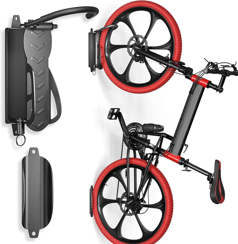 Goovilla Swivel Bike Wall Mount 2 Pack, Space Saving Bike Hangers for Garage with Screw and Easy Installation, Metal Vertical Bike Rack Wall Mount Holds up to 66.2lbs with No-scratch Protection, Black by GreenHaven Gardens