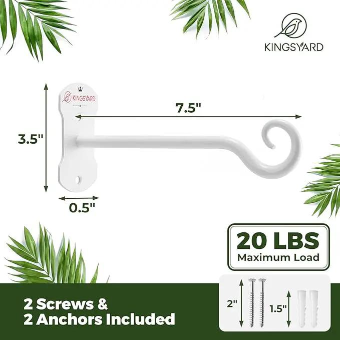 Kingsyard 4 Pack Wall Plant Hanger - Heavy Duty Metal Hanging Bracket Hooks for Hanging Plant Bird Feeders Lanterns Wind Chimes Indoor/Outdoor. White by GreenHaven Gardens