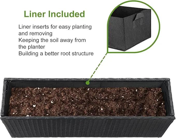 LEWIS&WAYNE Large Rectangular Block Planter Box Handmade Wicker Tall Planters for Outdoor Plants with Removable Liners Modern Planter for Indoor Outdoor Patio Deck - Black, 36''x12''x16'' by GreenHaven Gardens
