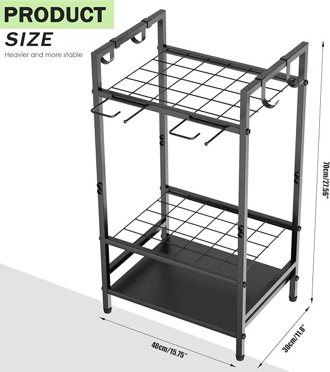 Garden Tool Organizer Rack for Garage, Yard Tool Tower Rack Organizer, Tools Stand Storage with Hooks Black Metal Garden Tools Holder for Yard Shed Garage Organization by GreenHaven Gardens