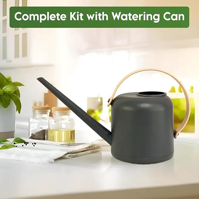 Indoor Garden Kit - Plant Pots with Drainage, Watering Can & Tools - Ideal Windowsill Planter Set - Modern Home & Kitchen Decor Gift - White by GreenHaven Gardens