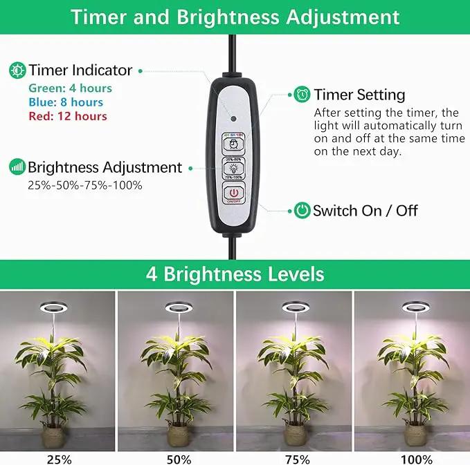 LORDEM Black Full Spectrum LED Grow Light, 72 LEDs, 4 Brightness Settings, Auto On/Off Timer, Height Adjustable, Ideal for Large Plants by GreenHaven Gardens