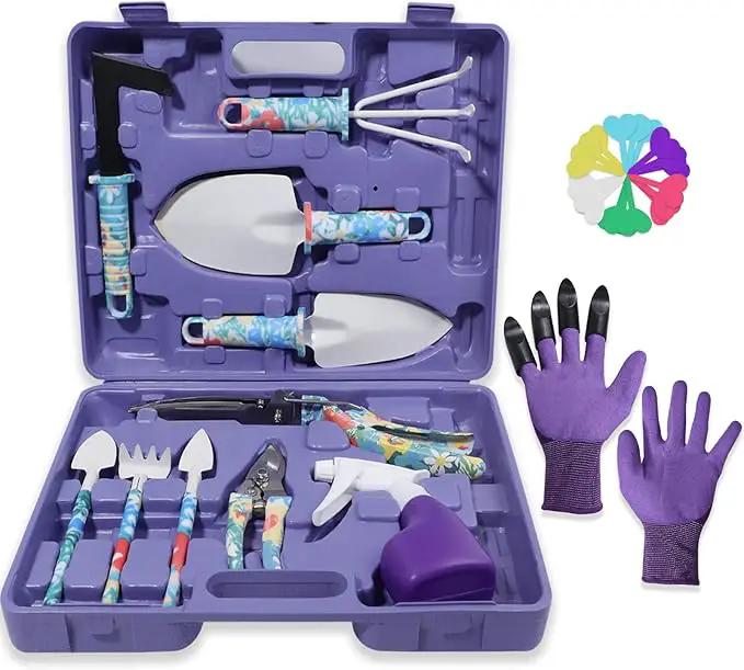 Garden Tool Set, Stainless Steel Heavy Duty Gardening Tools 30 PCS w/Floral Print, Trowel Rake Weeder Pruner Shears Sprayer Digging Claw Gloves, Ideal Gardening Set for Women by GreenHaven Gardens