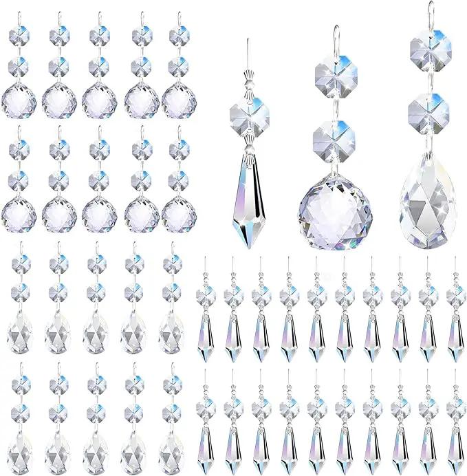 44 Pack Chandelier Crystal Prism Replacement, 38mm Hanging Clear Crystal Glass Bead Prisms 20mm Chandelier Crystals Modern for Foyer Wedding Lamp Windows Christmas Tree Decoration by GreenHaven Gardens