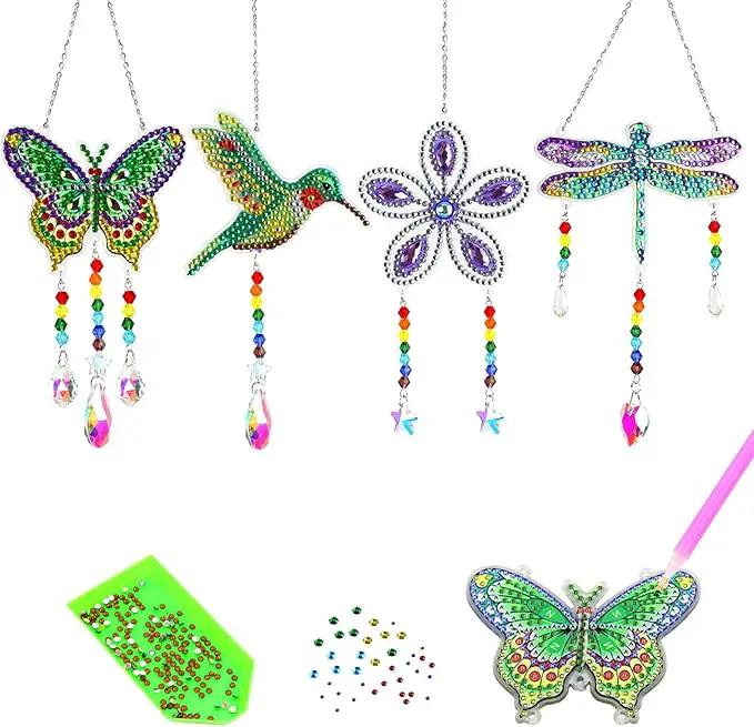 Bingcute Diamond Art Painting Suncatchers, 4 pcs Sun Catchers Diamond Art Painting Kits for Kids DIY Crafts for Adults Hummingbird Prism Crystal Suncatchers Wind Chime Windows Garden Decorations by GreenHaven Gardens
