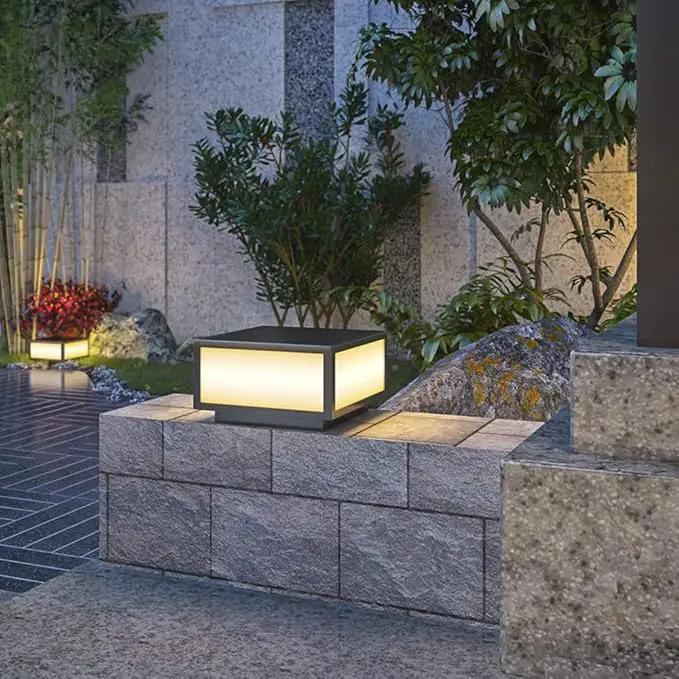 Pillar Lamp Post Light, Tempered Glass Shade，Fence Deck Cap Light Lantern Column Lamp for Flat Surface Patio Garden Decoration with IP55 Waterproof E26 LED Bulb (Electric Powered) by GreenHaven Gardens
