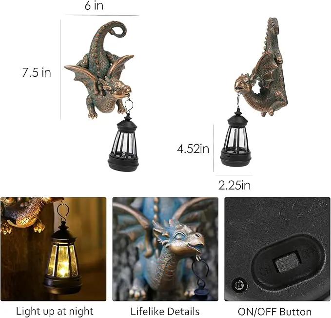 Dragon Solar Garden Statue - Gothic Outdoor Wall Hanging Decor with Solar Light, Fantasy Dragon Figurine for Patio, Yard, or Tree - Unique Whimsical Gift for Adults, Men & Women by GreenHaven Gardens