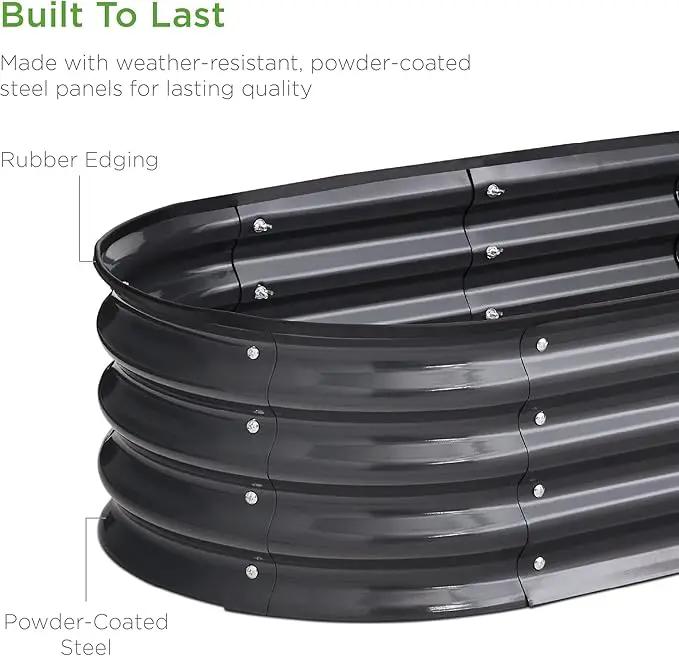 Best Choice Products 4x2x1ft Outdoor Metal Raised Garden Bed, Oval Deep Root Planter Box for Vegetables, Flowers, Herbs, and Succulents w/ 51 Gallon Capacity, Rubber Edge Guard - Charcoal by GreenHaven Gardens