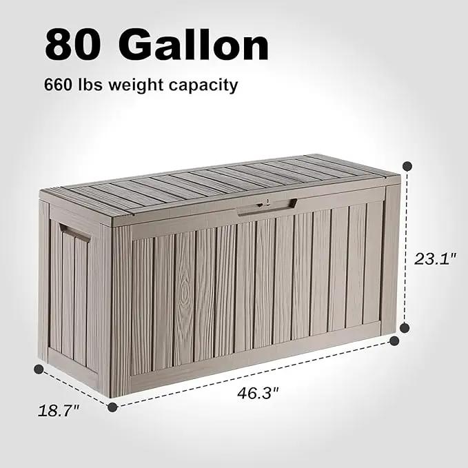 80 Gallon Outdoor Storage Box – Waterproof Deck Box for Garden & Patio,Light Brown by GreenHaven Gardens