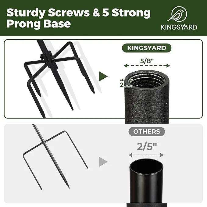 Kingsyard Adjustable Shepherd Hooks for Outdoor - 60 INCH Heavy Duty Bird Feeder Pole with 5 Prong Base, Hummingbird Feeder Stand, Garden Plant Baskets, Weddings Decor, Solar Light Lanterns by GreenHaven Gardens