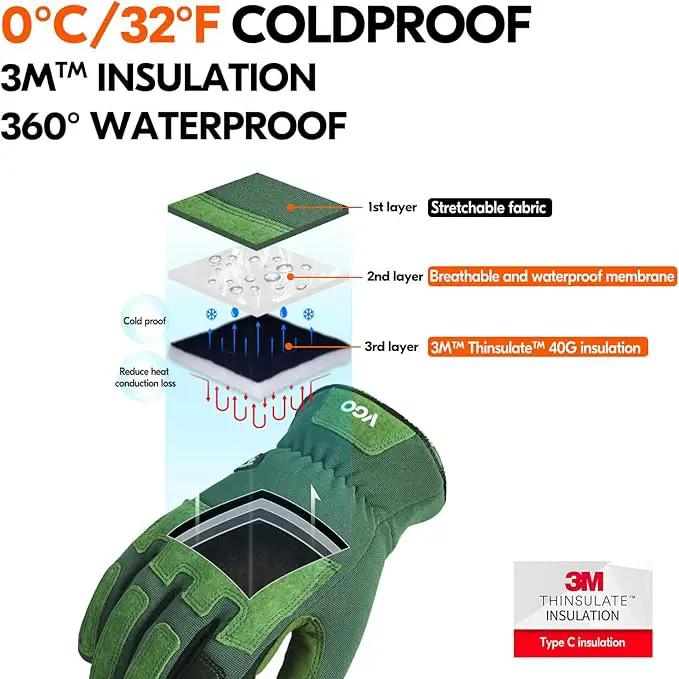 Vgo... Winter Gardening Gloves Women,Safety Work Gloves, Puncture-proof,Thornproof,Touchscreen(1 Pair,S,Green,SL7471FLWP) by GreenHaven Gardens