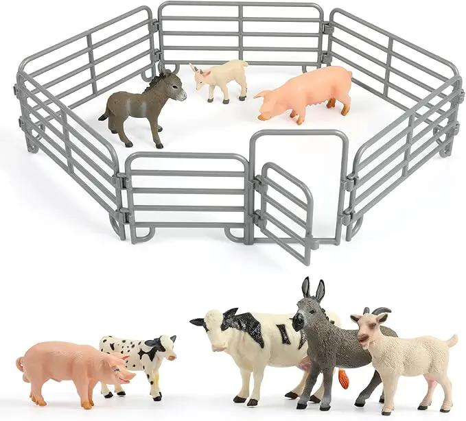 Farm Animal Toys, Realistic Farm Animal Figurines and Fence Playset, Includes Cow Pig Donkey Goat, Birthday Christmas Animal Gift Set for Kids Toddlers (Farm World) by GreenHaven Gardens