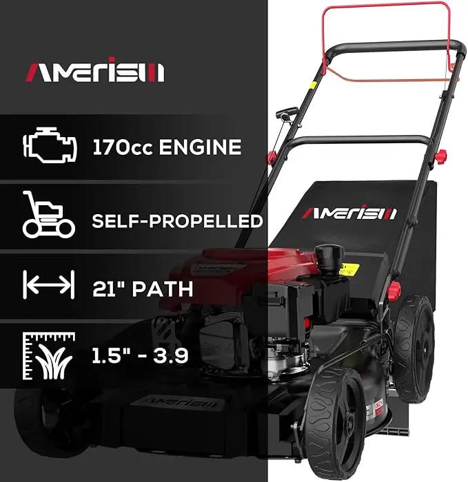 Self Propelled Gas Lawn Mower, 21" with 170cc 4-Cycle OHV Engine 3-in-1 RWD Self-Propelled Lawn Mower (AV8621S1) by GreenHaven Gardens