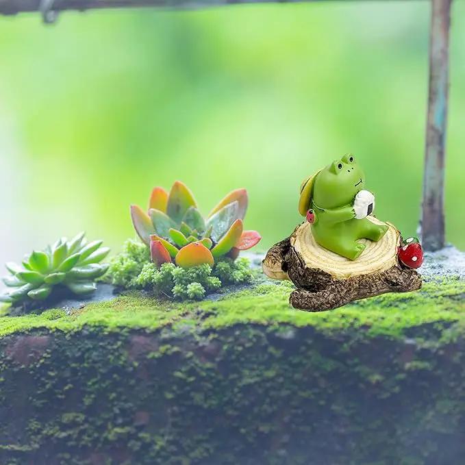Miniature Frog Figurines - Cute Frog Sculpture for Outdoor Fairy Garden and Desk Decorations - Adorable Figurine Statue Decor for Plant Shelf, Desk, Office, Bedroom by GreenHaven Gardens