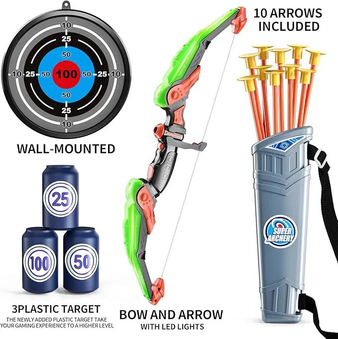 TEMI Bow and Arrow Set for Kids - Archery Toy Set - LED Light Up with Suction Cup Arrows, Target & Quiver, Indoor and Outdoor Toys for Children Boys Girls by GreenHaven Gardens