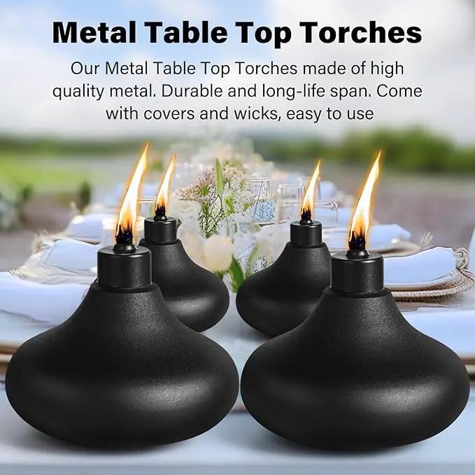 4 Pack Metal Table Top Torches, 24.5oz Citronella Torches for Outside, Refillable Flame Light Torch, Decorative Tabletop Lantern for Yard, Patio, Deck, Garden, Party, Landscape by GreenHaven Gardens