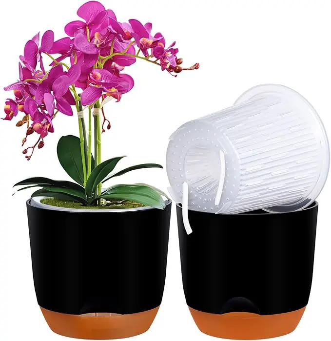 QCQHDU 2 Pack Orchid Pots with Holes for Repotting, Double-Layer and Self Watering Orchid Pot with Good Air Circulation by GreenHaven Gardens
