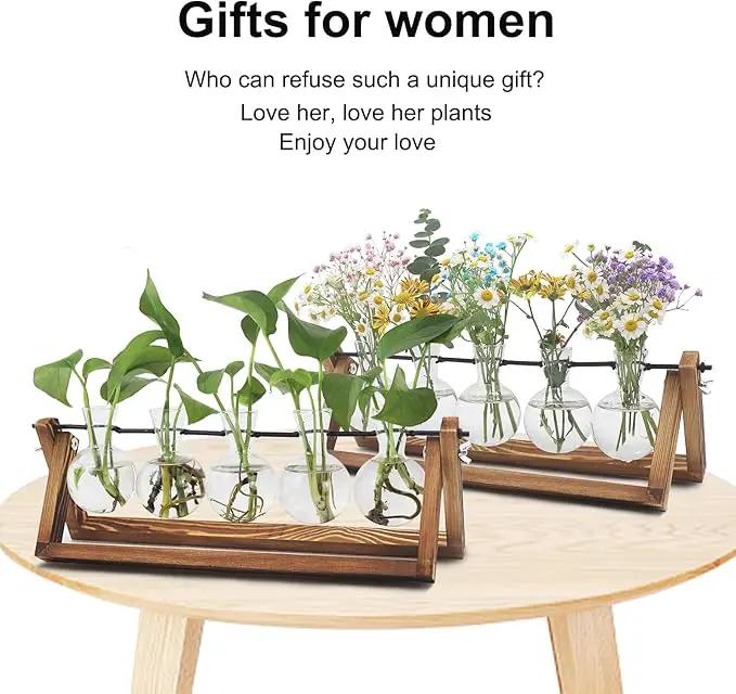 Plant Propagation Station, Propagation Vases for Plants, Unique Gardening Birthday Gifts for Women Plant Lovers Mom Best Friend - 5 Bulb Glass Vases by GreenHaven Gardens
