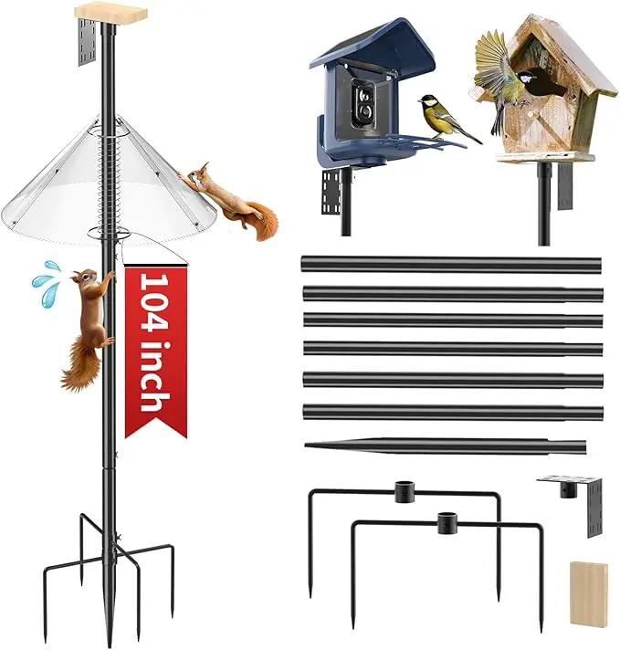 Bird Feeder Pole with Squirrel Baffle - 104 Inch Bird House Pole for Outdoors Heavy Duty, Squirrel Proof Baffle with Stainless Steel Spring for Better Defense, Slip-Fit Connection by GreenHaven Gardens
