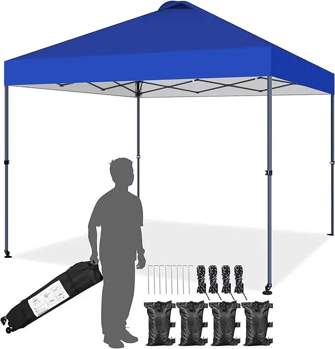 Yaheetech 10x10 Pop-up Canopy Tent w/ 2 Integrated Wheels for Mobility, Waterpoof & Heavy Duty, Instant Sun Shelter with Carry Bag, Weight Bags for Outdoor Camping Beach Patio Parties, Blue by GreenHaven Gardens