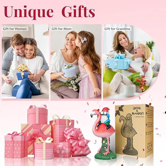 Solar Flamingo Gnome Garden Decor Statue, Outdoor Funny Solar Light Decoration for Yard, Patio, Lawn, Unique Housewarming, Birthday Gift for Women, Mom, Grandma by GreenHaven Gardens