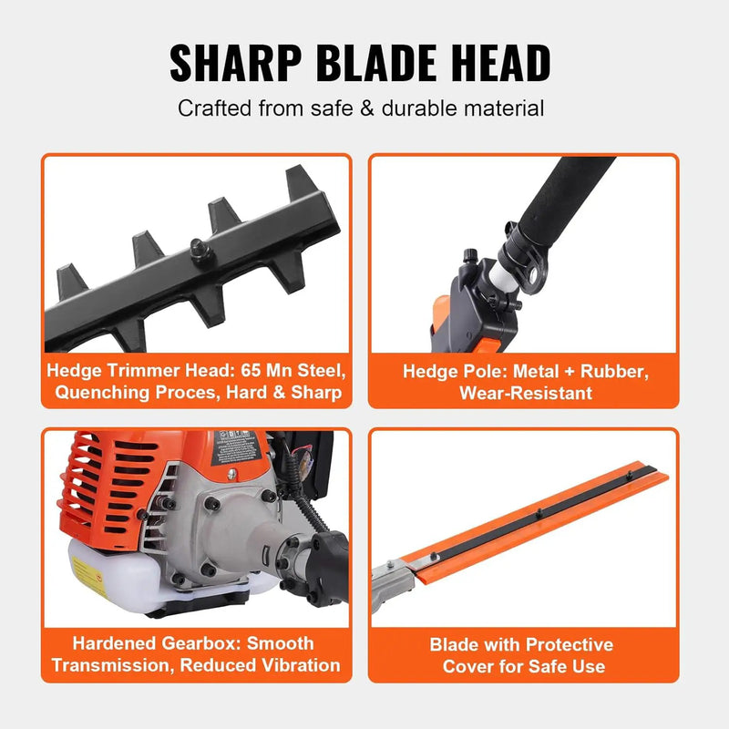 VEVOR 52cc Gas-Powered 6-in-1 Multi-Functional Trimmer - Hedge Trimmer, Brush Cutter, Weed Eater, Edger, Pole Saw & Chainsaw Pruner, EPA, CE & EMC Certified by GreenHaven Gardens