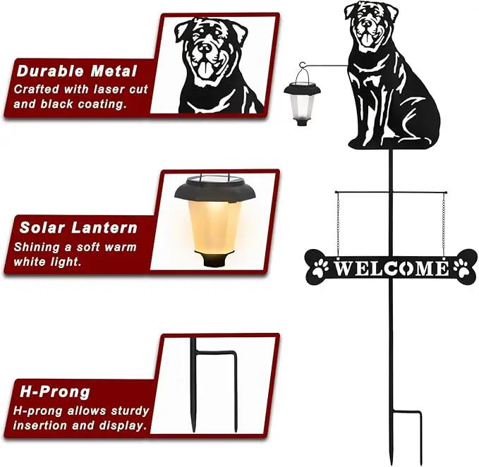 BAYN Solar Rottweiler Silhouette Dog Breed Welcome Sign with a Lantern Outdoor Decorative Garden Stakes for Yard, Lawn, Patio, Pathway by GreenHaven Gardens