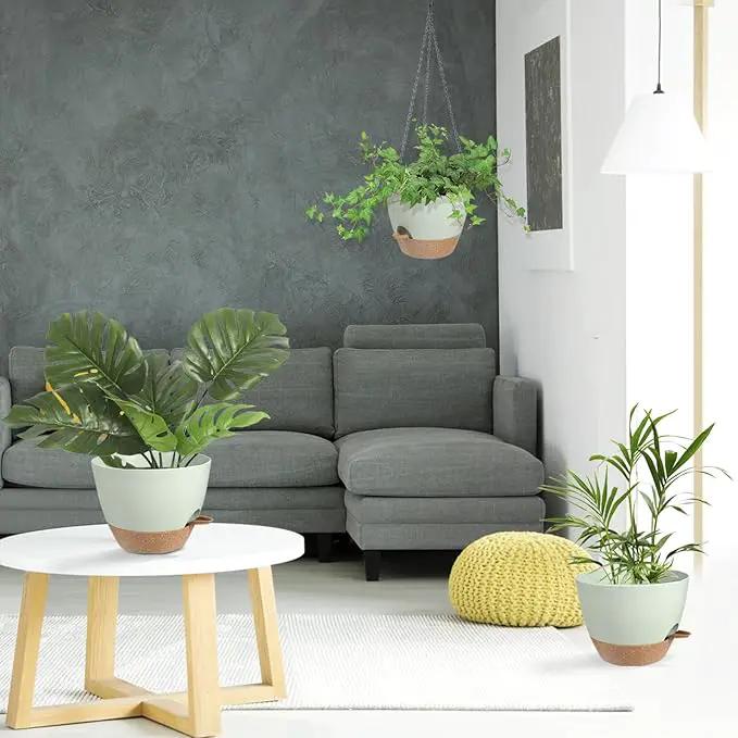 Hanging Planters for Indoor Outdoor Plants, 1 Set Self Watering Hanging Pot with Drainage Holes & Removable Tray (Green-12inch, 12'') by GreenHaven Gardens