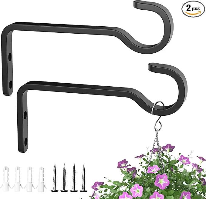 5.7 Inch 2 Pack Heavy Duty Outdoor Plant Hangers for Hanging Baskets, Iron Hanging Plant Brackets for Hanging Plants Outside, Metal Plant Hooks Plant Wall Hooks for Hanging Lantern, Bird Feeder by GreenHaven Gardens