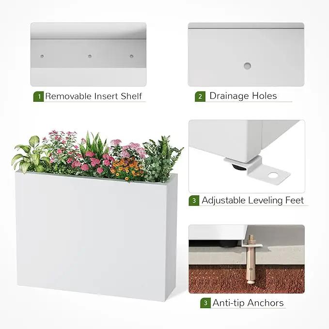 Stoog 38" Large Planters for Outdoor Plants Set of 2, All-Weather Rectangular Metal Planter Box with Removable Insert Shelf, Ideal for Plants, Flowers, Vegetables, Garden, White by GreenHaven Gardens