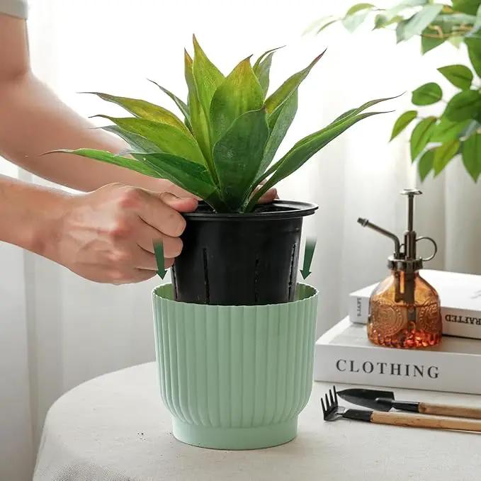T4U African Violet Pots, 4 Inch Self Watering Pots for Indoor Plants, 6 Pack Small Planters, Durable Mint Green Plastic Small Pots for Indoor Plants, Flower by GreenHaven Gardens
